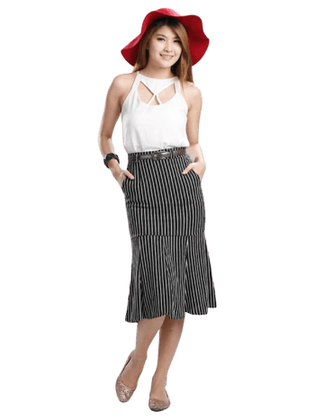 Striped Fishtail Midi Skirt